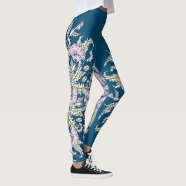 Lichtroze Poppies op Donkerblauw, Botanisch, Bloem Leggings