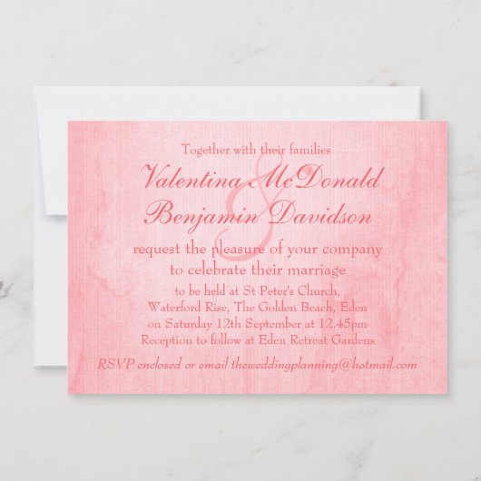 Lichtroze roos bruidbruidsuitnodiging kaart (Achterkant)