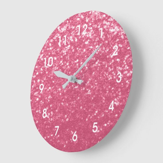 Lichtroze roos faux fonkelt glitter met cijfers grote klok (Hoek)