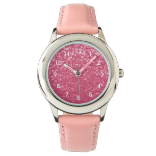 Lichtroze roos faux fonkelt glitter met cijfers horloge