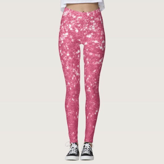 Lichtroze roos faux sparkles glitter leggings (Voorkant)
