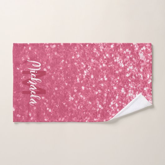 Lichtroze roos faux sparkles glitter Monogram Bad Handdoek (Handdoek)