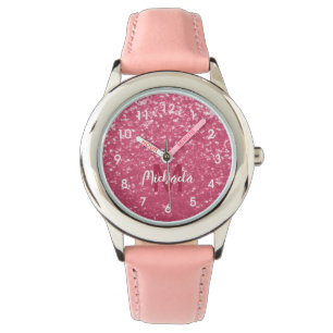 Lichtroze roos faux sparkles glitter Monogram Horloge