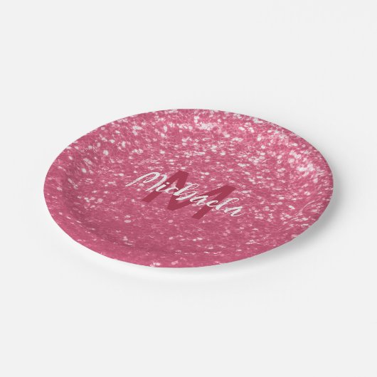 Lichtroze roos faux sparkles glitter Monogram Papieren Bordje (Gekanteld)