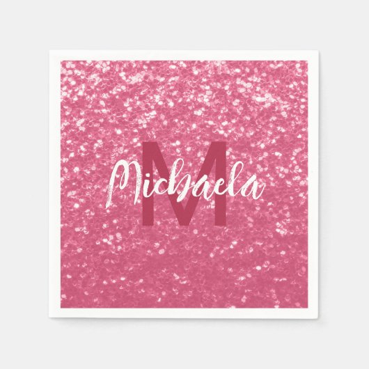 Lichtroze roos faux sparkles glitter Monogram Servet (Voorkant)