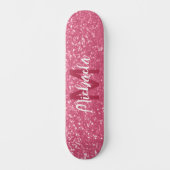 Lichtroze roos faux sparkles glitter Monogram Skateboard (Voorkant)