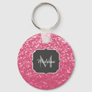 Lichtroze roos faux sparkles glitter Monogram Sleutelhanger