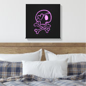 Lichtroze schedel en kruisbeenderen met hartepatch canvas afdruk (Insitu (Slaapkamer))