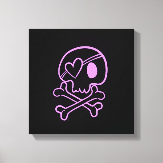 Lichtroze schedel en kruisbeenderen met hartepatch canvas afdruk (Voorkant)