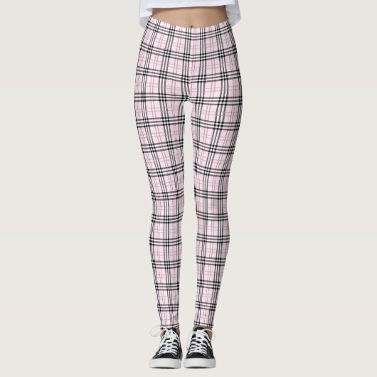 Lichtroze Tarten Plaid Vrouwen Leggings (Voorkant)