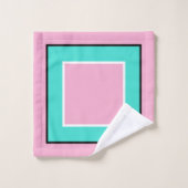 Lichtroze turquoise zwart blokpatroon bad handdoek (Wasdoekje)