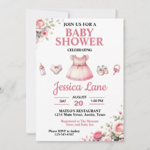 Lichtroze Tutu Girl Baby shower Uitnodiging