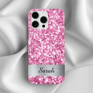Lichtroze vierkante glittershimmer strook folie iPhone 16 pro max hoesje