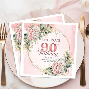 Lichtroze waterverf bloemen 90ste verjaardagsfeest servet
