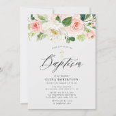 lichtroze waterverf florale baptisme uitnodiging (Voorkant)