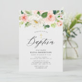 lichtroze waterverf florale baptisme uitnodiging (Staand voorkant)