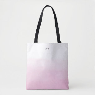 Lichtroze Waterverf Ombre Modern Monogram Draagtas