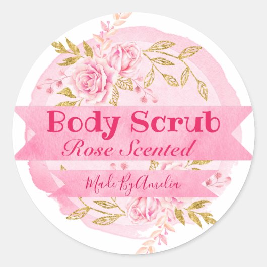 Lichtroze Waterverf Roos Body Scrub Labels (Voorkant)