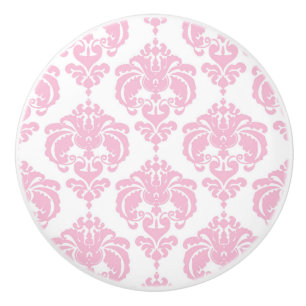 Lichtroze & Witte Damast Elegante Chic Slaapkamer Keramische Knop