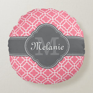 Lichtroze witte Marokkaanse zwarte grijze monogram Rond Kussen