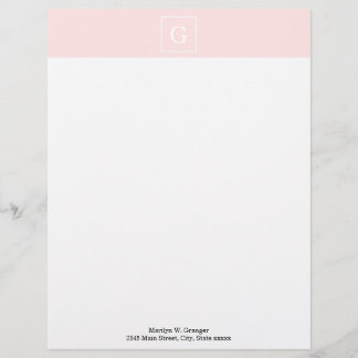 Lichtroze witte omhulde Initiaal monogram Custom Briefhoofd