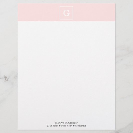 Lichtroze witte omhulde Initiaal monogram Custom Briefhoofd (Voorkant)