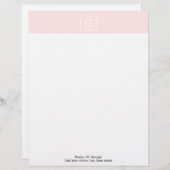 Lichtroze witte omhulde Initiaal monogram Custom Briefhoofd (Voorkant / Achterkant)