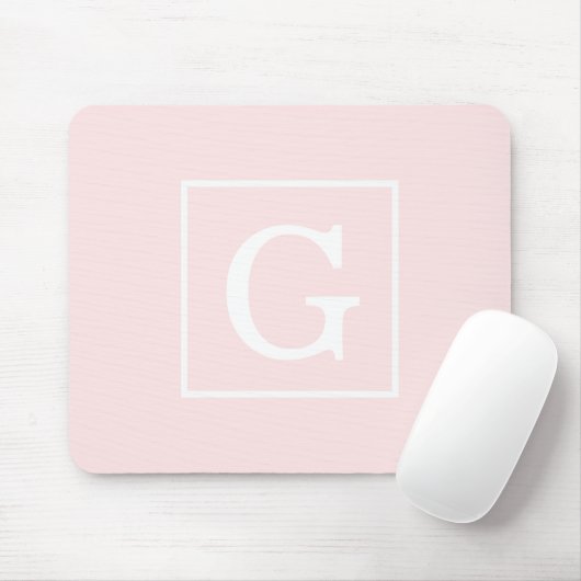 Lichtroze witte omhulde Initiaal monogram Muismat (Met muis)