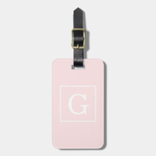 Lichtroze Witte Omlijst Initiaal Monogram Bagagelabel