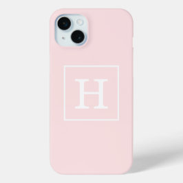 Lichtroze Witte Omlijst Initiaal Monogram iPhone 15 Mini Hoesje