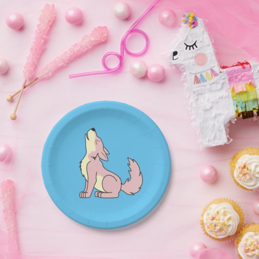 Lichtroze Wolf Pup Howling Papieren Bordje (Feest)