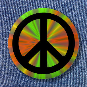 Lichtshow met vredesteken ronde button 5,7 cm