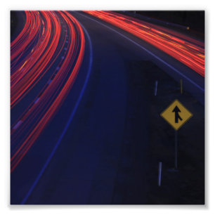 Lichtspoor voor het verkeer van voertuigen foto afdruk