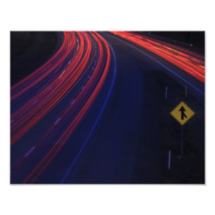 Lichtspoor voor het verkeer van voertuigen foto afdruk