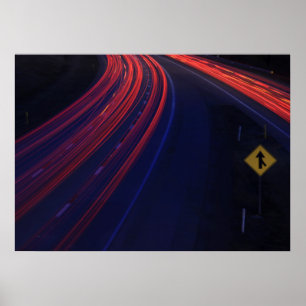 Lichtspoor voor het verkeer van voertuigen poster