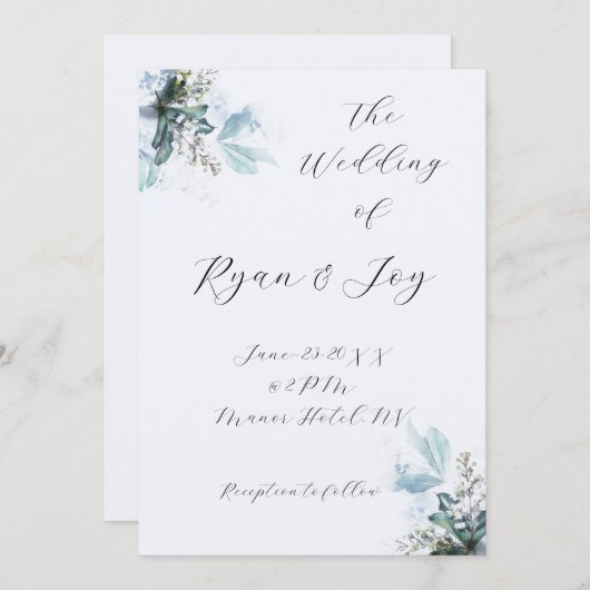 Lichtste van Blauwe Huwelijksuitnodiging Kaart (Voorkant / Achterkant)