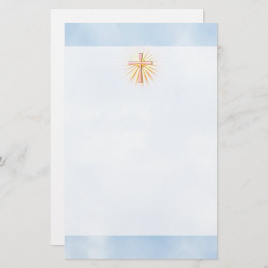 Lichtstralen van het religieuze kruis briefpapier (Voorkant / Achterkant)