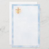 Lichtstralen van het religieuze kruis (W/wolken) Briefpapier (Voorkant / Achterkant)