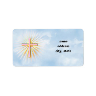 Lichtstralen van het religieuze kruis (W/wolken) Etiket