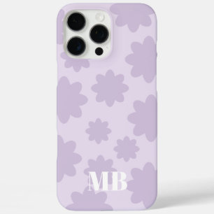 Lichtviolet Bloemen Unieke Monogram Naam initialen iPhone 16 Pro Max Hoesje