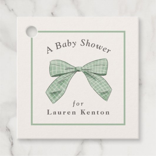 Lichtwijze Plaid Bow Elegant Neutraal Baby shower Bedankjes Labels (Voorkant)