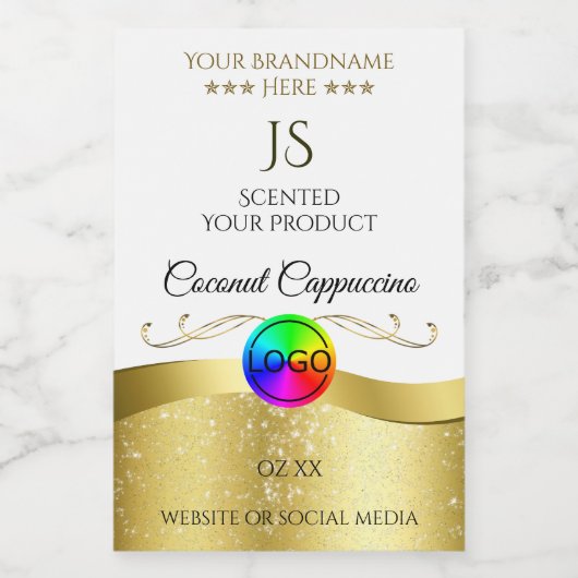 Lichtwit Wavy Gold Logo-monogram Productlabel Voedselcontainer Etiket (Enkel label)