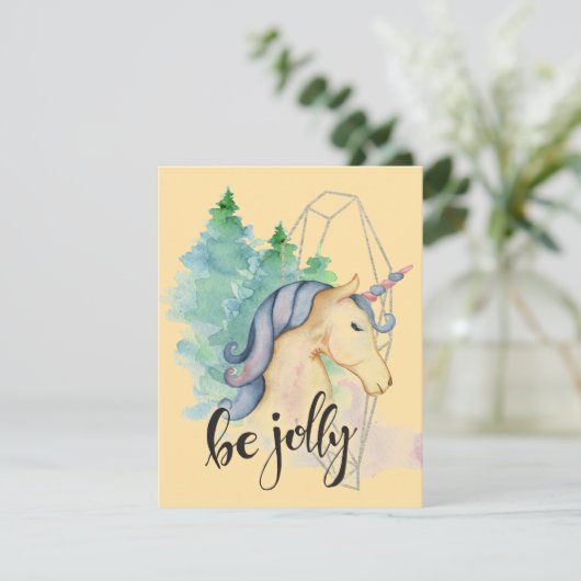 Licorne à l'aquarelle - Carte de Noël (Debout devant)