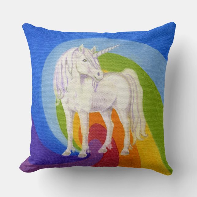Licorne avec le coussin de carré d'arc-en-ciel (Recto)