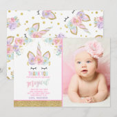 Licorne d'or de rose de carte de remerciements de (Devant / Derrière)