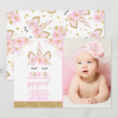 Licorne d'or de rose de carte de remerciements de (Devant / Derrière)