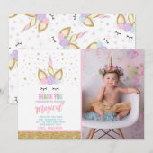 Licorne d'or de rose de carte de remerciements de (Devant / Derrière)