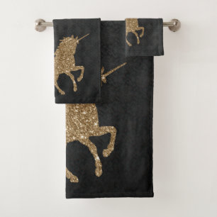 Licorne élégante en damas noir avec paillettes dor