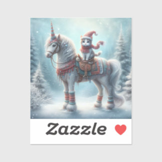 Licorne Magique d'Hiver et Autocollant de Chat – F