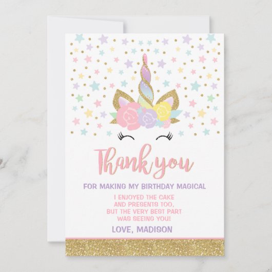 Licorne magique d'or de rose de carte de (Devant)